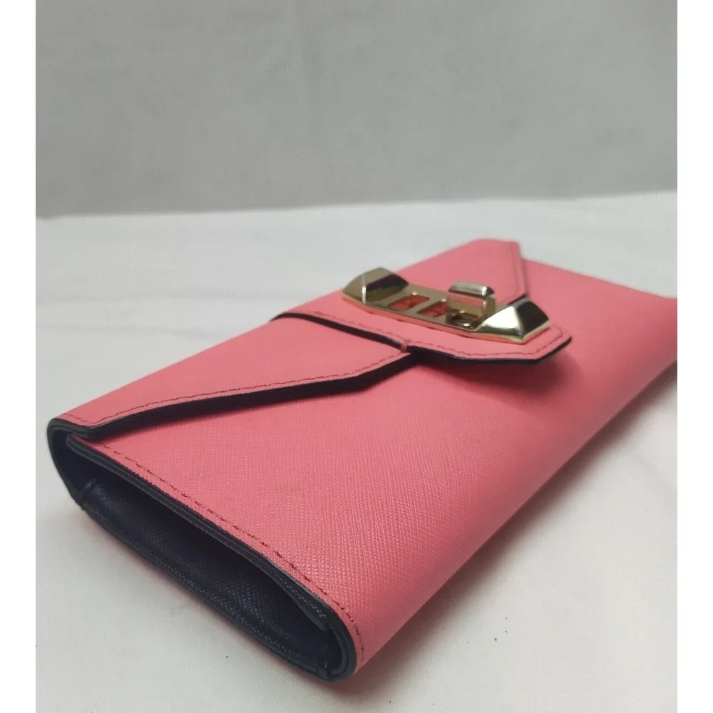 Rebecca Minkoff Pink Leather Tunlock Credit Card ID Window Bifold Wallet